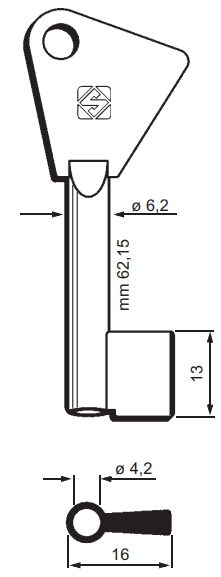 Afbeelding van Silca Klaviersleutel brass 6ACU1