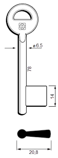 Afbeelding van Silca Klaviersleutel brass dop 6,5 MM  6NTH-3
