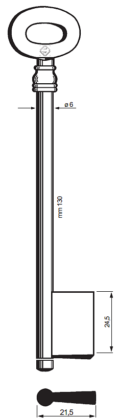 Afbeelding van Silca Klaviersleutel dop 5513 130x6mm vernikkeld