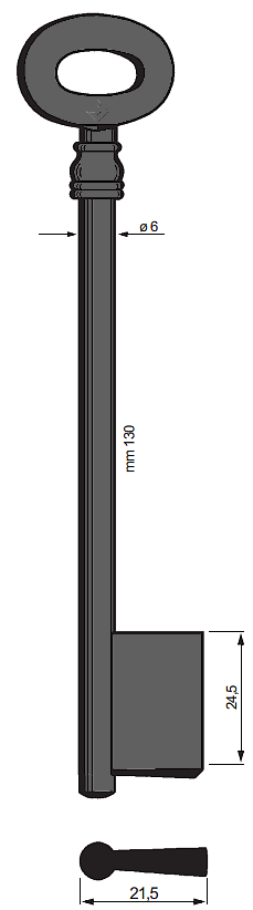 Afbeelding van Silca Klaviersleutel dop 5513 130x6mm zwart