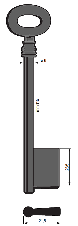 Afbeelding van Silca Klaviersleutel dop ijzer 5511 (115x6mm)