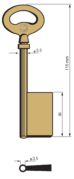Afbeelding van Silca Klaviersleutel brass 6F28