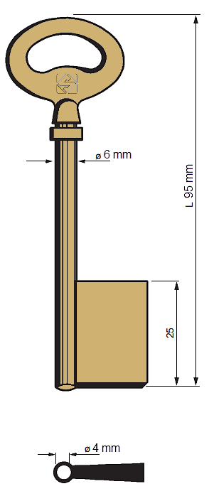 Afbeelding van Silca Klaviersleutel brass 6F13