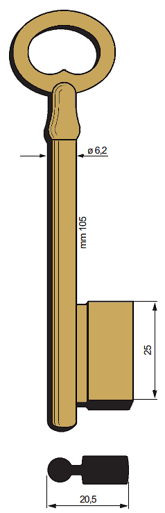 Afbeelding van Silca Klaviersleutel brass LOTUS2
