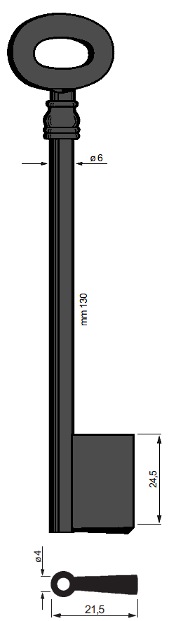 Afbeelding van Silca klaviersleutel 6513 pijp 130x6mm