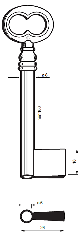 Afbeelding van Silca klaviersleutel 6610 pijp 100x8mm
