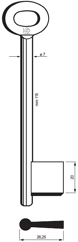 Afbeelding van Silca klaviersleutel dop 9707 DOP 110x7mm