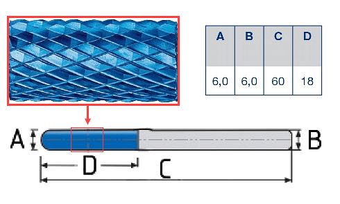 Afbeelding van Hardmetaal frees BLUE TEC 60mm lang 6mm dik voor milwaukee