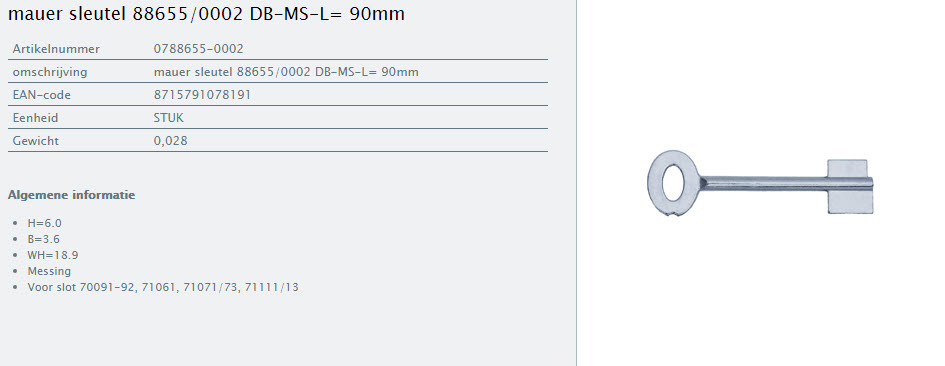 Afbeelding van MAUER dubbelbaardsleutel 0788655-0002  L=90mm