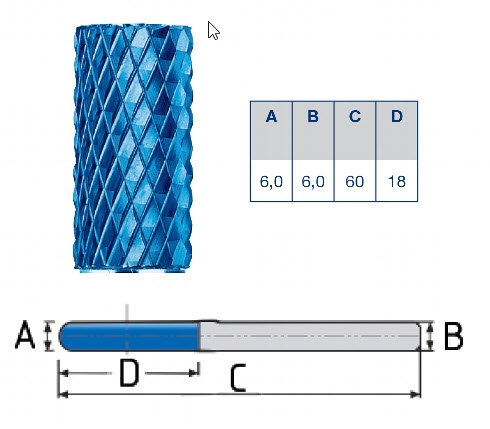 Afbeelding van Hardmetaal frees BLUE TEC 60mm lang 6mm dik voor milwaukee
