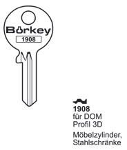 Afbeelding van Borkey 1908 Cilindersleutel voor Dom 3D