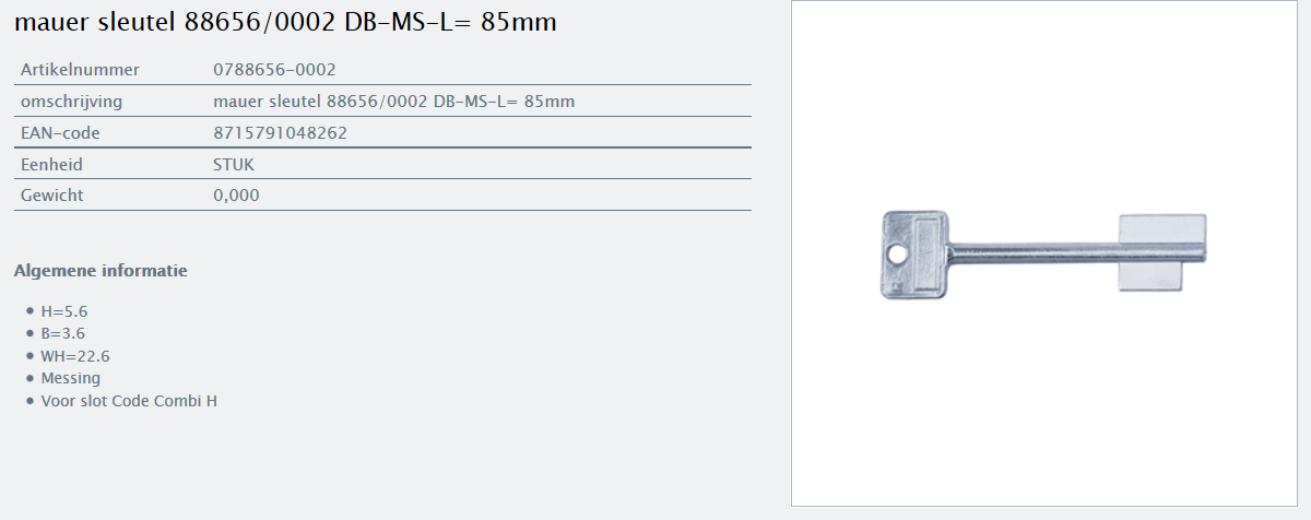 Afbeelding van MAUER dubbelbaardsleutel 0788656-0002 L= 85mm
