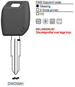 Afbeelding van Silca Transpondersleutel MH profiel  DWO5MH zonder chip