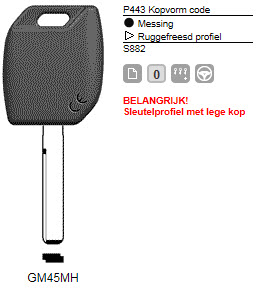 Afbeelding van Silca Transpondersleutel MH profiel  GM45MH zonder chip