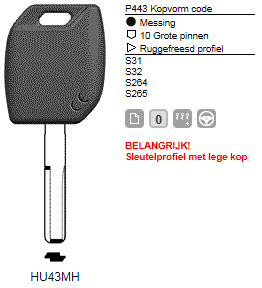 Afbeelding van Silca Transpondersleutel MH profiel  HU43MH zonder chip