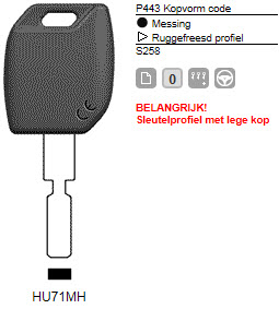 Afbeelding van Silca Transpondersleutel MH profiel  HU71MH zonder chip