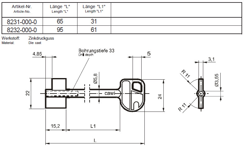 Afbeelding van Cawi 8231-000-0 Zinkdruckguss 65mm