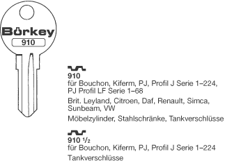 Afbeelding van Borkey 910½ Cilindersleutel voor PJ BOUCHON