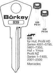 Afbeelding van Borkey 839 Cilindersleutel voor HUF HD, NZ