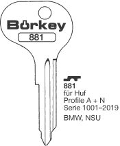 Afbeelding van Borkey 881 Cilindersleutel voor HUF N