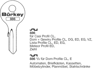 Afbeelding van Borkey 886 Cilindersleutel voor GQ, DOM ED