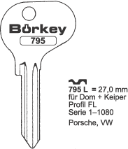 Afbeelding van Borkey 795L Cilindersleutel voor DOM KEIP. FL