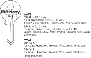 Afbeelding van Borkey 594½L Cilindersleutel voor VIRO GUARD