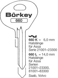 Afbeelding van Borkey 660L Cilindersleutel voor ASSA SAAB