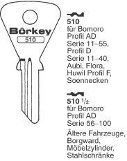 Afbeelding van Borkey 510 Cilindersleutel voor BOM. D,HUW.F