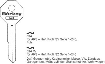 Afbeelding van Borkey 524½ Cilindersleutel voor HUF SZ