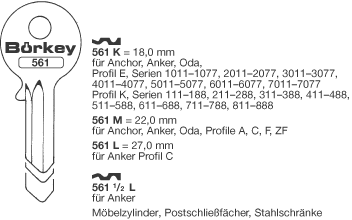 Afbeelding van Borkey 561K Cilindersleutel voor ANKER F+K