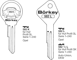 Afbeelding van Borkey 582½L Cilindersleutel voor HUF SL OPEL