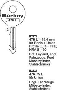 Afbeelding van Borkey 476L Cilindersleutel voor UNION EJR