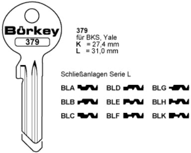 Afbeelding van Borkey 379K BLE Cilindersleutel voor BKS Y. LE NS