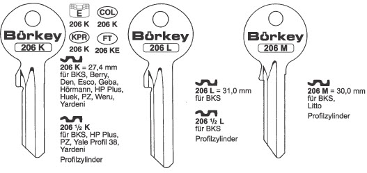 Afbeelding van Borkey 206½K Cilindersleutel voor BKS YALE 38