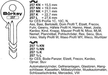 Afbeelding van Borkey 257L Cilindersleutel voor CES ETC 27MM