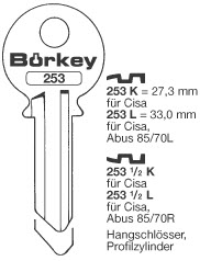 Afbeelding van Borkey 253½L Cilindersleutel voor CISA 33 MM