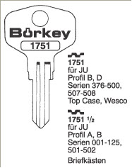 Afbeelding van Borkey 1751 Cilindersleutel voor JU, PROFIL D