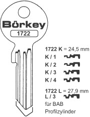 Afbeelding van Borkey 1722L 3 Cilindersleutel voor BAB PROF.