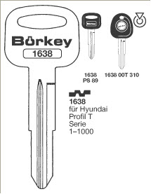 Afbeelding van Borkey 1638 Cilindersleutel voor HYUNDAI PR. T