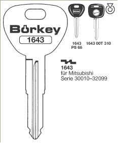 Afbeelding van Borkey 1643 Cilindersleutel voor MITSUBISHI