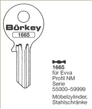 Afbeelding van Borkey 1665 Cilindersleutel voor EVVA MÖBEL