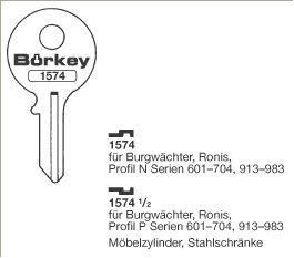 Afbeelding van Borkey 1574 Cilindersleutel voor RONIS MÖBELZ.