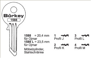 Afbeelding van Borkey 1588 1 Cilindersleutel voor OJMAR,PROF. J