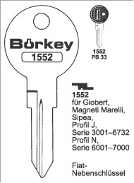 Afbeelding van Borkey 1552 Cilindersleutel voor GIOBERT,SIPEA