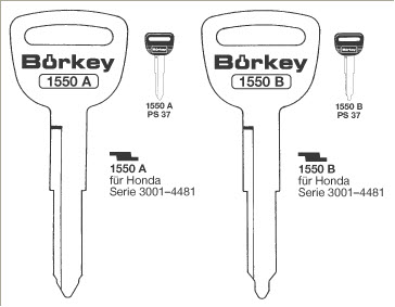 Afbeelding van Borkey 1550B Cilindersleutel voor HONDA ACCORD