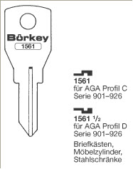 Afbeelding van Borkey 1561½ Cilindersleutel voor AGA MÖBEL