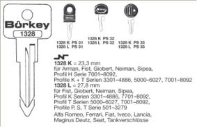 Afbeelding van Borkey 1328L Cilindersleutel voor ALFA ROMEO,S