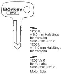 Afbeelding van Borkey 1206L Cilindersleutel voor YAMAHA 11MMHALS