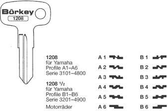 Afbeelding van Borkey 1208 A4 Cilindersleutel voor YAMAHA MOTOR